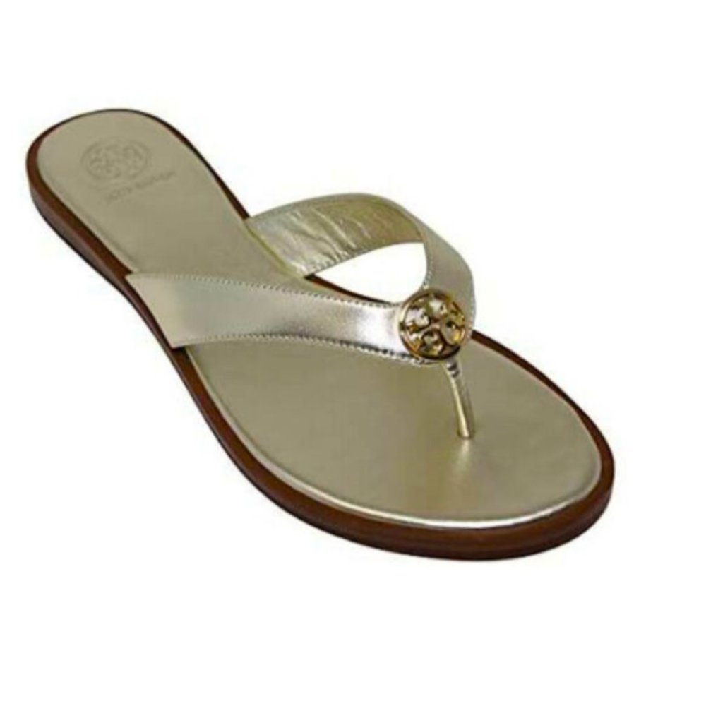 Tory Burch Gold New Calf Leather Metallic Benton Thong Sandals